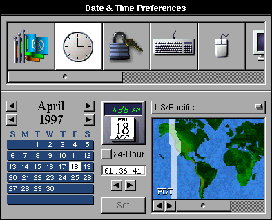 Time and date in OPENSTEP 4.2 (Date & Time Preferences)