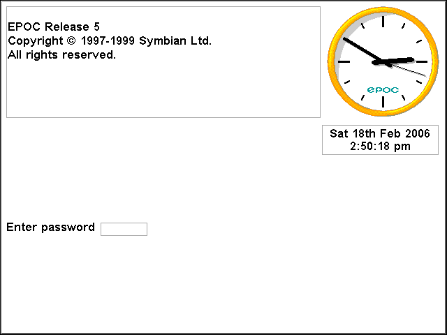 Login screen in EPOC R5/Psion Series 7