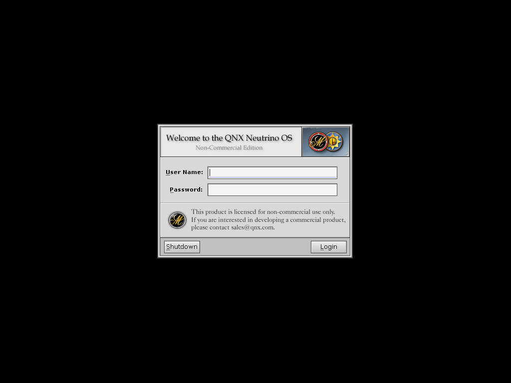 Login screen in QNX 6.2.1 NC