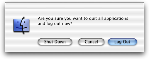 Logout screen in Mac OS X DP 3