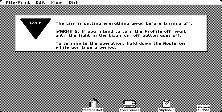 Shutting down in Lisa OS 1.0