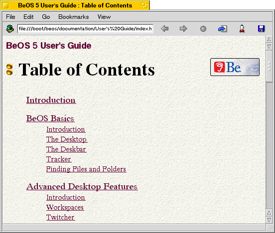 Help in BeOS R5.0.1 PE (BeOS 5 User’s Guide)