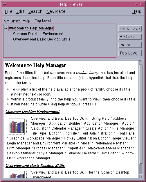 Help in CDE 1.5 in Solaris 9 (Help Manager)