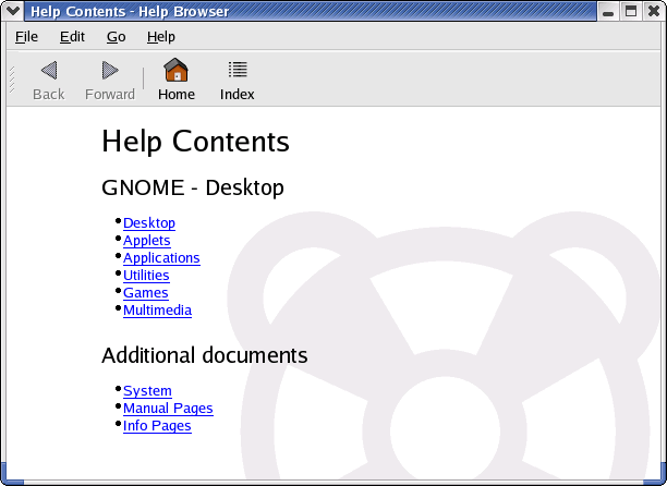 Help in GNOME 2.2.0 in RedHat 9 (Help Browser)