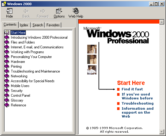 Help in Windows 2000 Pro