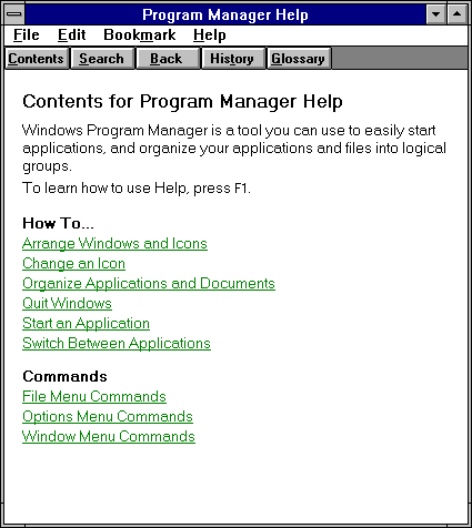 Help in Windows 3.1 (Program Manager Help)