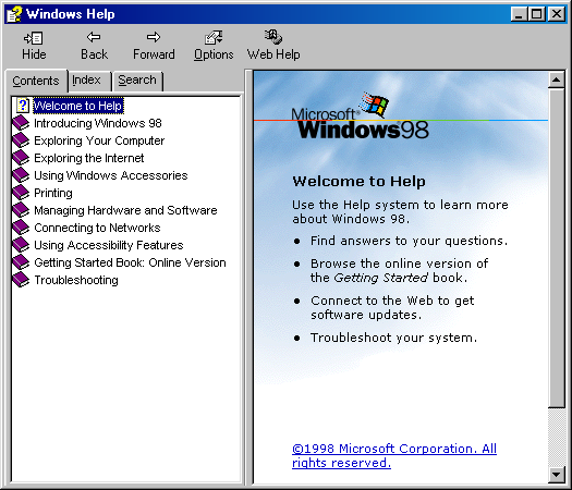 Help in Windows 98 (Windows Help)