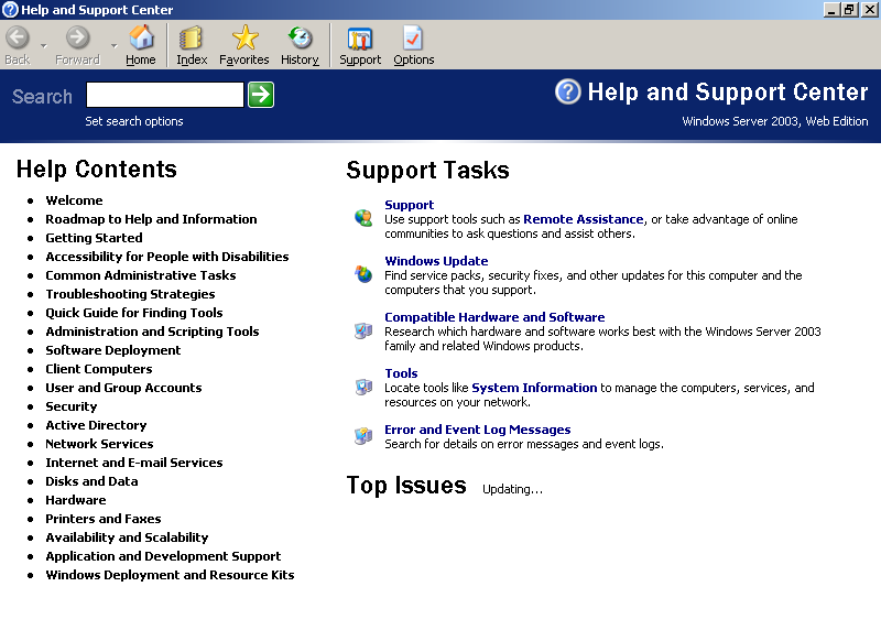 Help in Windows Server 2003 Web (Help and Support Center)