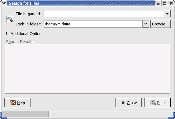 Search in GNOME 2.2.0 in RedHat 9 (Search for Files)