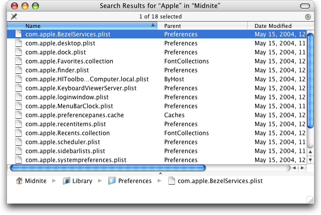 Search in Mac OS X Panther (Search Results)