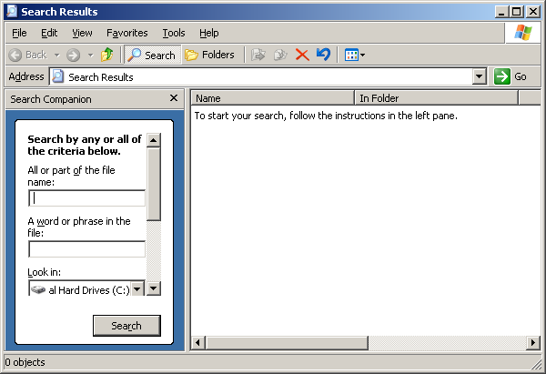 Search in Windows Server 2003 Web