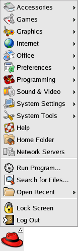 Application manager in GNOME 2.2.0 in RedHat 9 (Main Menu)