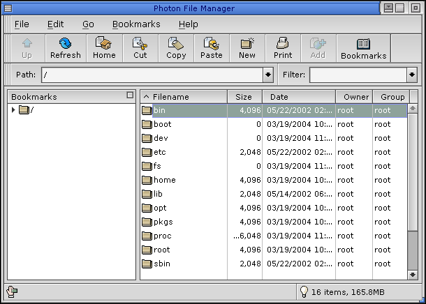 File manager in QNX 6.2.1 NC (Photon File Manager)