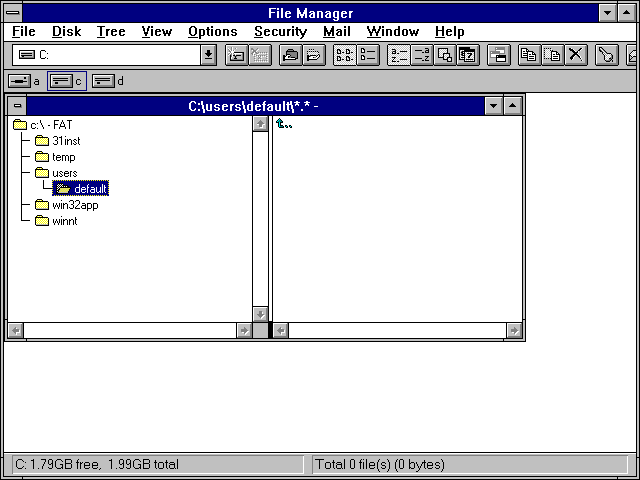 File manager in Windows NT 3.1 Workstation