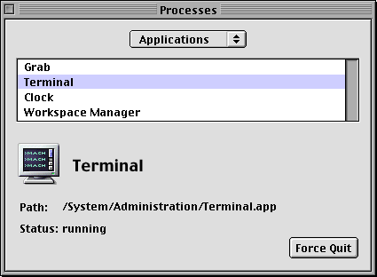 Task manager in Mac OS X DP (Processes)