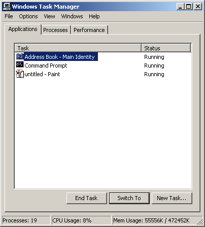 Task manager in Windows 2000 Pro (Windows Task Manager)