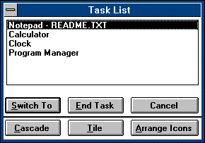 Task manager in Windows 3.0 (Task List)