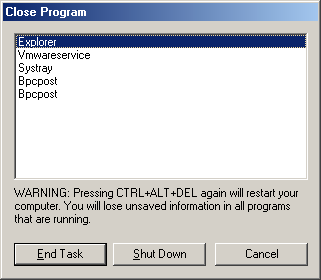 Task manager in Windows Me (Close Program)