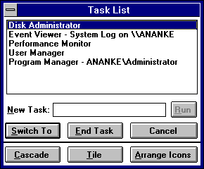 Task manager in Windows NT 3.1 Workstation (Task List)