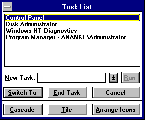 Task manager in Windows NT 3.51 Workstation (Task List)