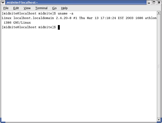 Command prompt in GNOME 2.2.0 in RedHat 9 (Terminal)