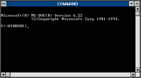 Command prompt in Windows 3.0 (DOS Prompt)