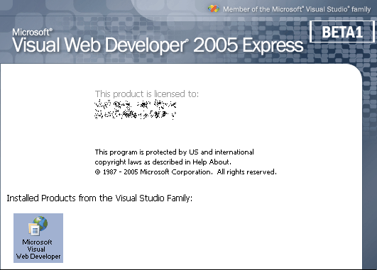 Splash in Visual Web Developer 2005 Express